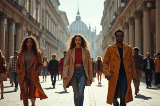 Scène de mode urbaine à Milan avec des personnes élégantes