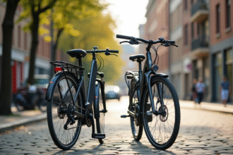 Vélo électrique Bosch et vélo traditionnel côte à côte en ville