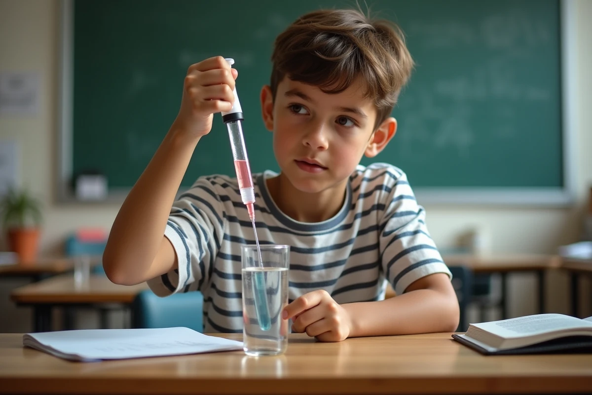 Adolescent utilisant une seringue en classe de sciences