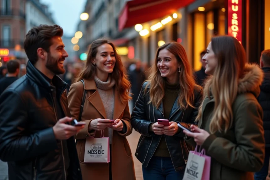 Groupe d'amis riant devant une boîte de nuit à Lille