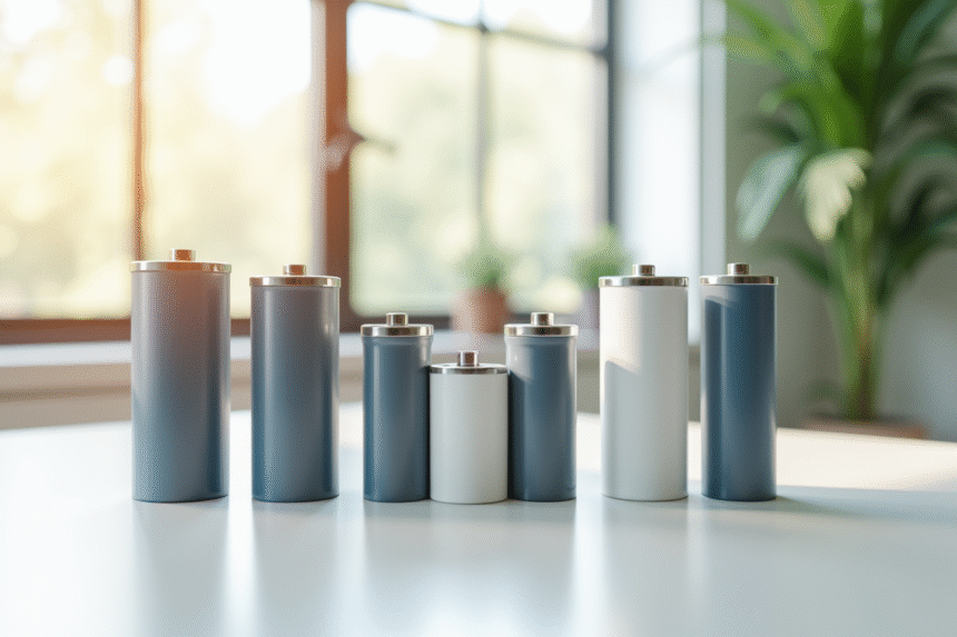 Différents types de batteries modernes sur une table lumineuse