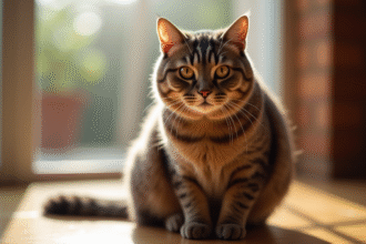 Chat british shorthair brun aux yeux ambrés en lumière naturelle