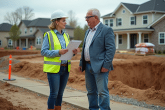 Chef de projet extérieur avec plan sur site résidentiel