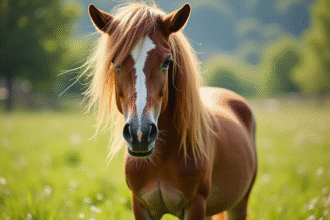 Cheval au pelage étrange dans un pré ensoleillé
