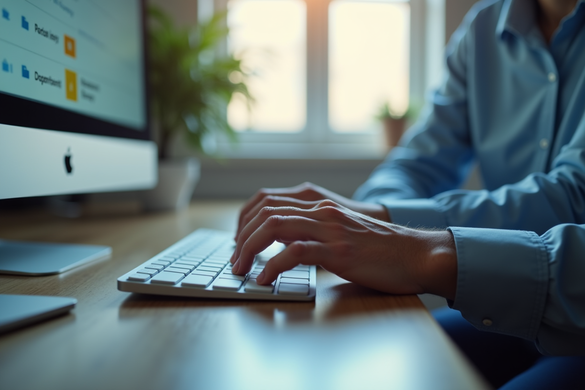 Mains tapant sur un clavier avec messagerie web visible à l