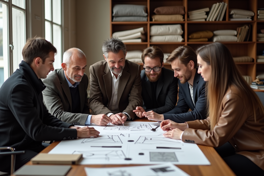 Groupe de createurs de mode français en discussion