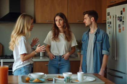 Jeunes adultes discutant dans une cuisine moderne