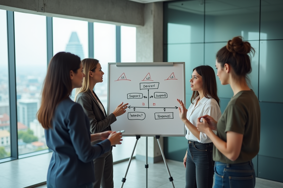 Groupe de professionnels IT discutant autour d