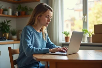 Jeune femme vérifiant une notification de livraison à son bureau
