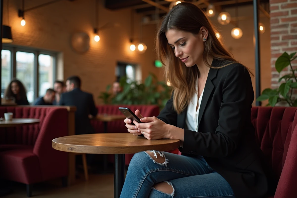 Jeune femme réservant une fête dans un bar moderne à Lille