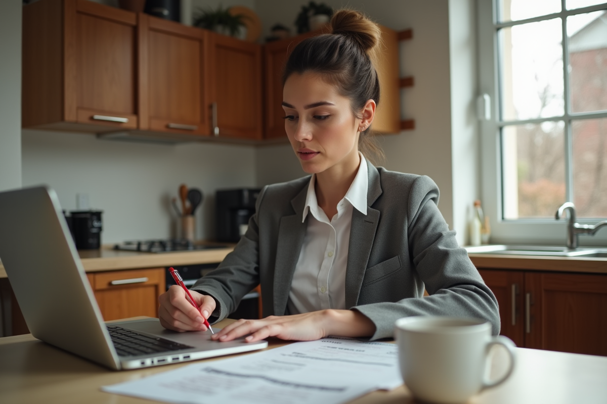 Femme travaillant à domicile sur un ordinateur portable