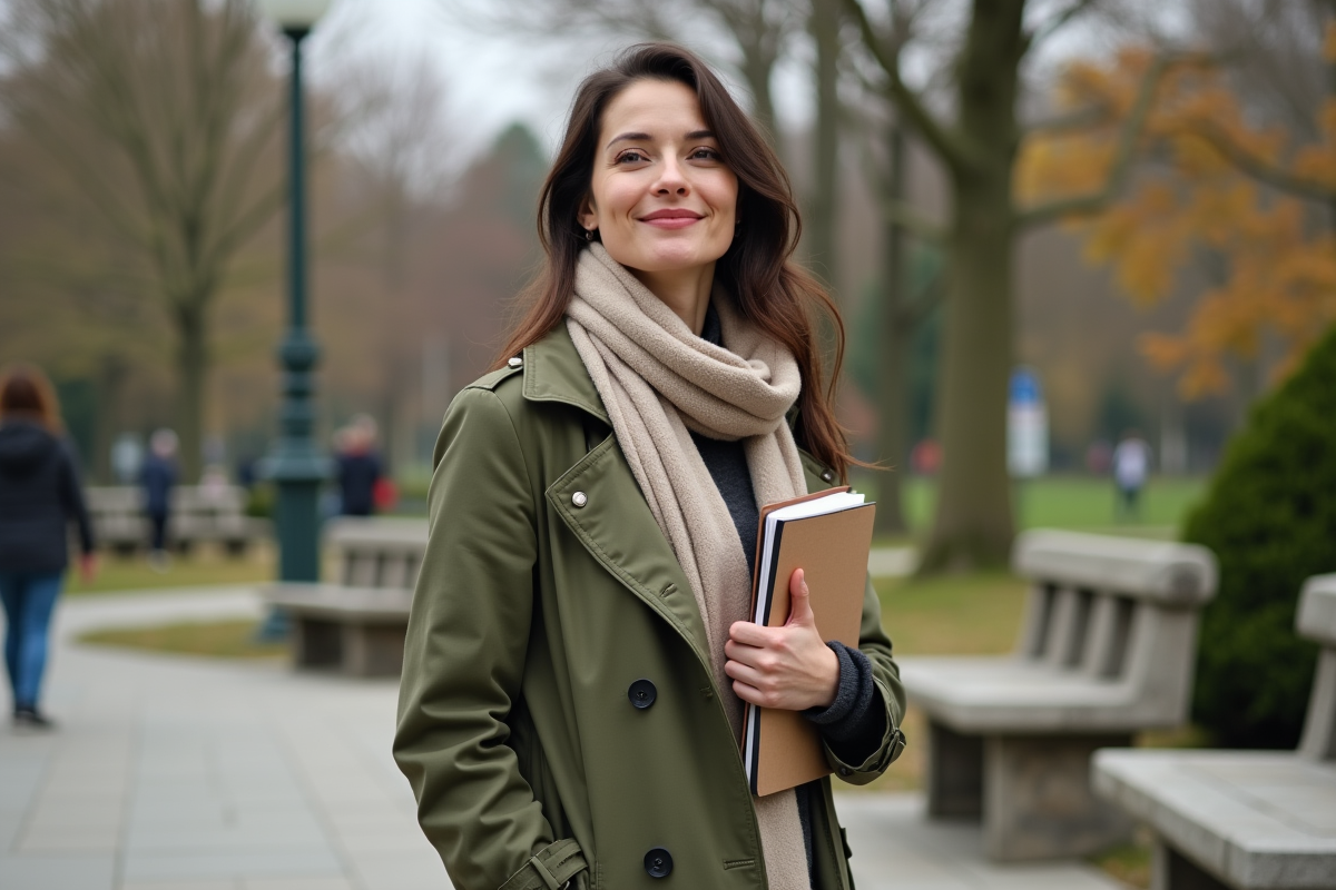 Femme souriante dans un parc en plein air