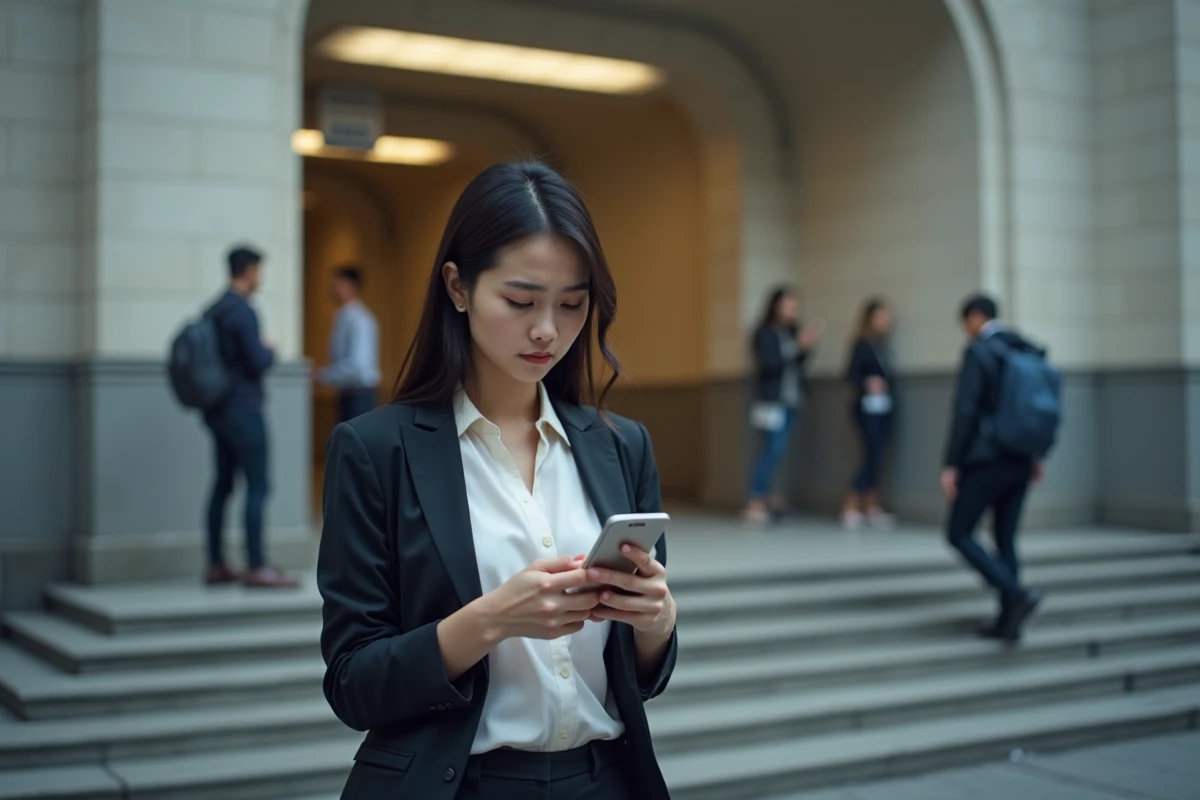 Jeune femme dans le métro utilisant son smartphone