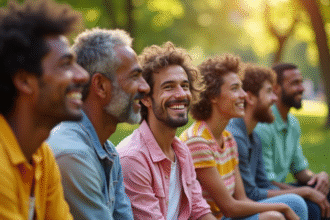 Groupe divers d'amis dans un parc ensoleille