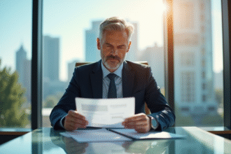 Homme d'affaires confiant dans un bureau moderne avec vue sur la ville