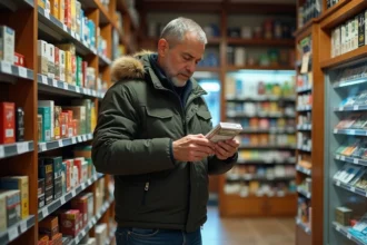 Homme d'âge moyen dans une boutique de tabac belge