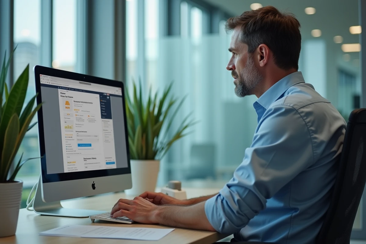 Homme d affaires regardant un écran d ordinateur au bureau