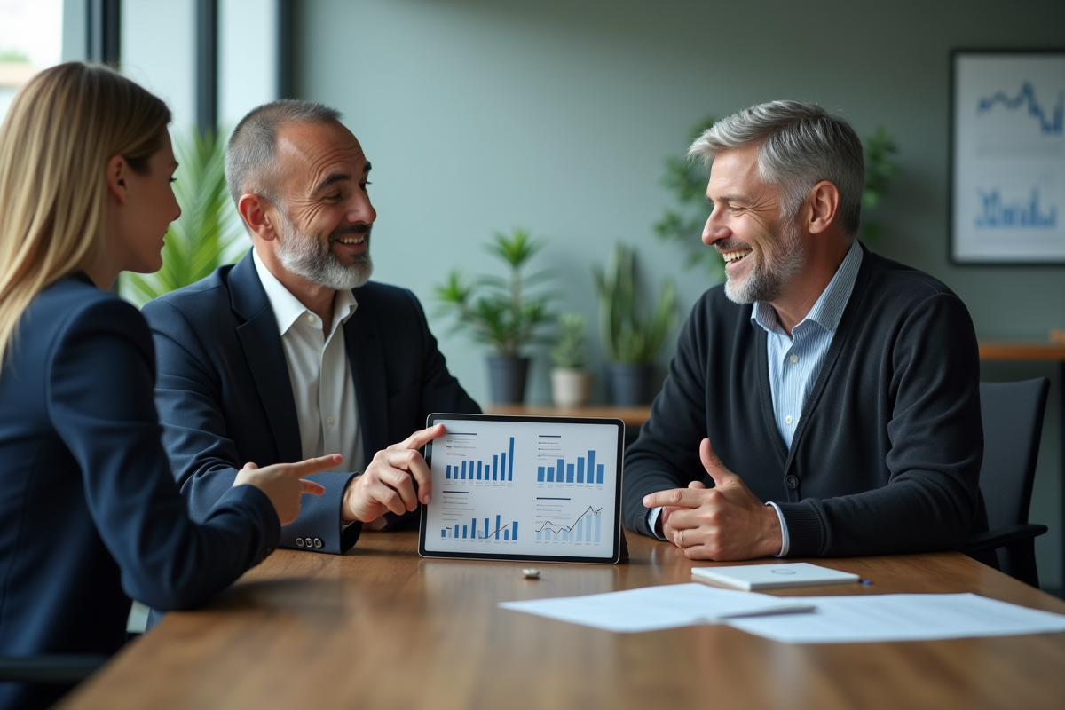 Homme et conseiller financier discutent taux hypothécaires