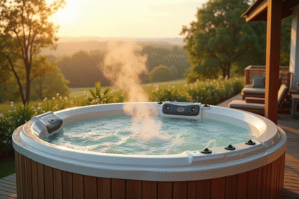 Jacuzzi privé sur terrasse en Normandie en après-midi