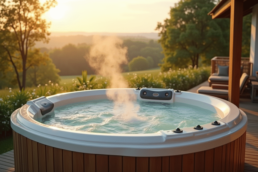 Jacuzzi privé sur terrasse en Normandie en après-midi