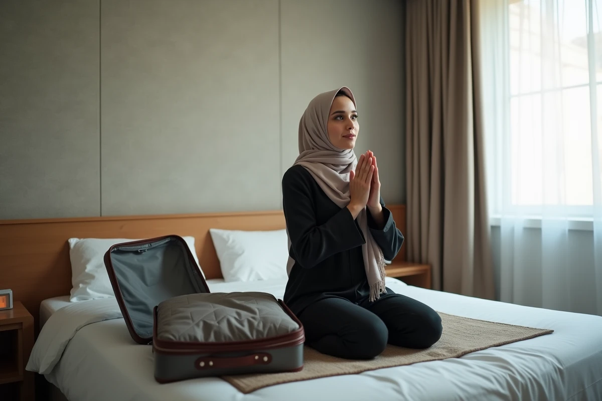 Jeune femme musulmane priant dans une chambre d