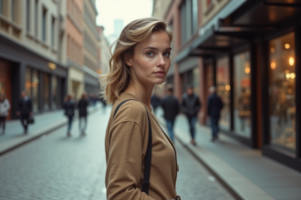 Jeune femme dans la rue en style moderne et vintage
