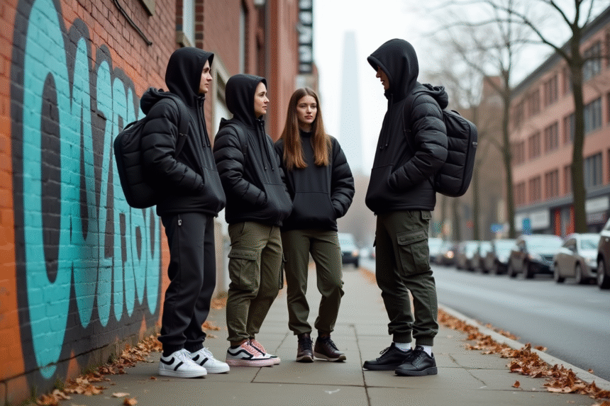 Groupe de jeunes en streetwear dans la ville