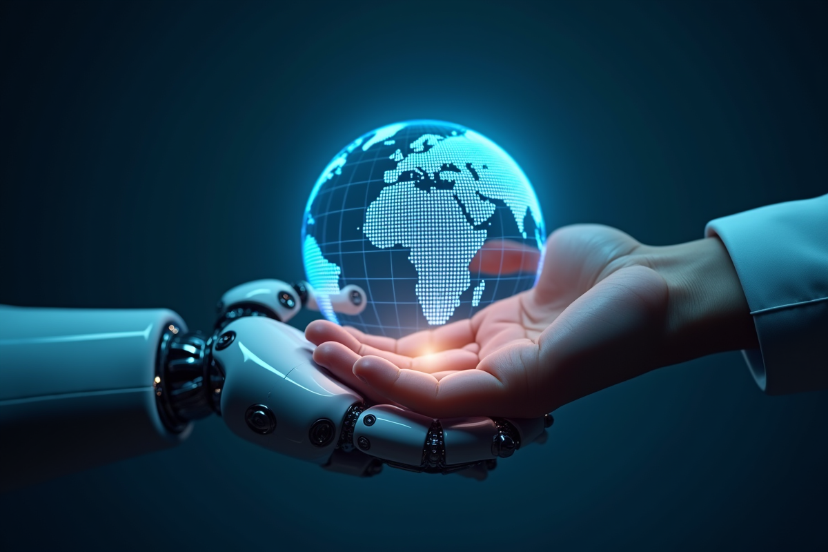 Main robotique serrant la main d