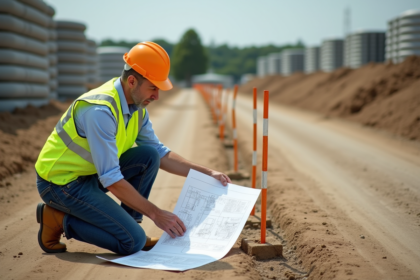 Ouvrier en sécurité sur un chantier en plein air