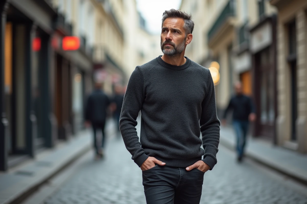 Homme de médias se promenant dans une rue parisienne, illustrant la discrétion de sa vie personnelle