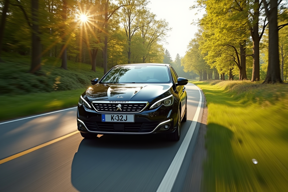 Peugeot 308 hybride roulant en campagne en journée