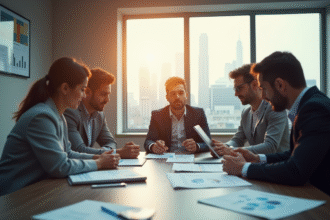 Groupe de professionnels en réunion dans un bureau moderne
