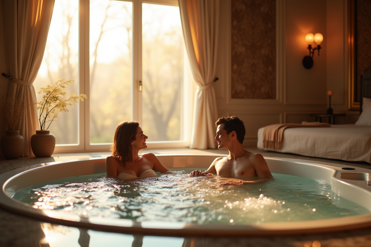 Suite cosy avec jacuzzi et lumière naturelle douce