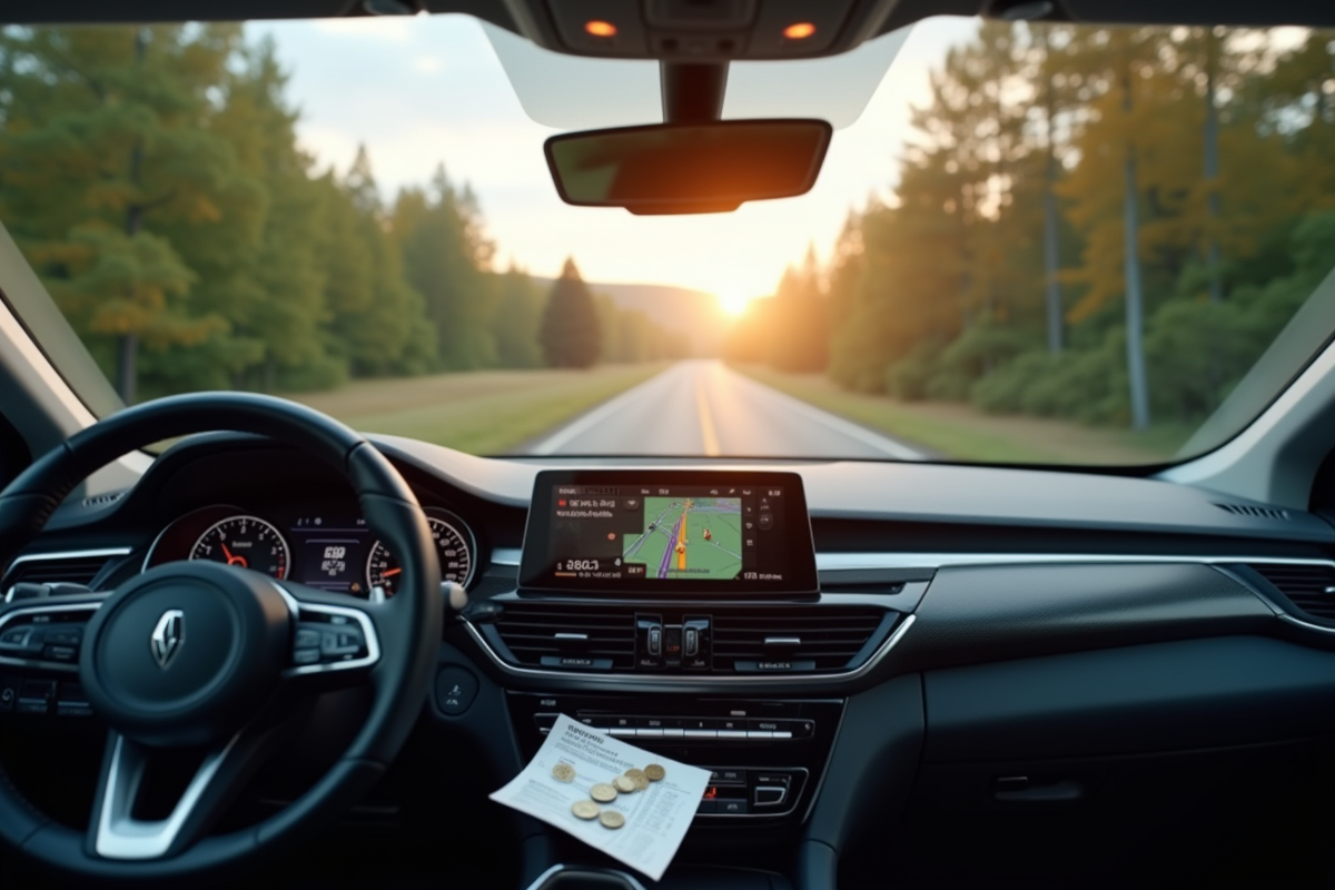 Vue du tableau de bord avec GPS et reçus de voyage